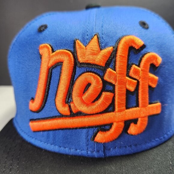 Neff Headwear Flat Bill Snapback Cap Hat Black Blue Orange Adjustable - Picture 5 of 12